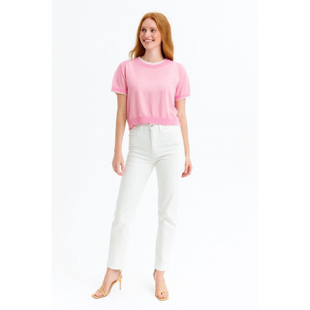 NWT ZARA Pink Medium Short Sleeve Linen Blend Dainty, Whimsical Top